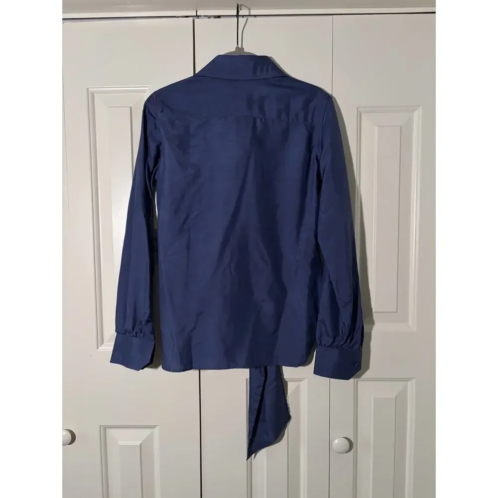Vintage 100% Silk Blue Button Down Shirt with Tie, Size S - Picture 11 of 11